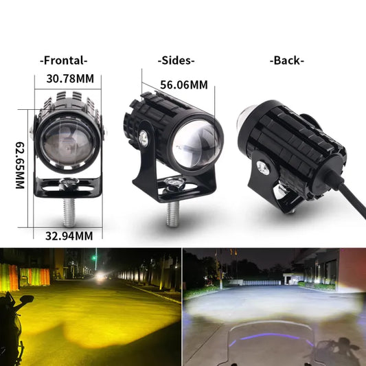 Motorcycle LED Headlight Mini Driving Light Universal Dual Color Spotlights for Motorbike Truck Trailer Offroad Moto Accessories